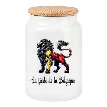 Belgium lion flag design - Cookie Jar with Wooden Lid - white - Front