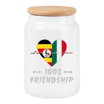 Uganda und Italien 100% Freundschaft - Keksdose mit Holzdeckel - Weiß - Vorne