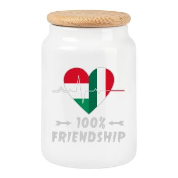 Ungarn und Italien 100% Freundschaft - Keksdose mit Holzdeckel - Weiß - Vorne