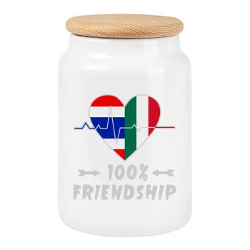 Thailand and Italy 100% friendship - Cookie Jar with Wooden Lid - white - Front