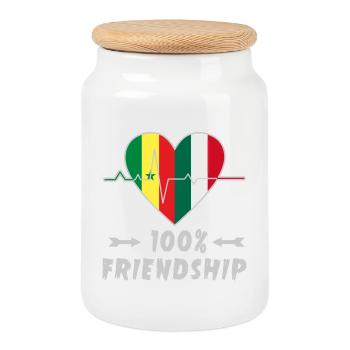 Senegal und Italien 100% Freundschaft - Keksdose mit Holzdeckel - Weiß - Vorne