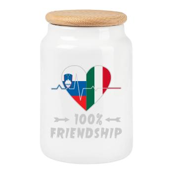 100 % amitié entre la Slovénie et l'Italie - Boîte à biscuits avec couvercle en bois - blanc - Devant
