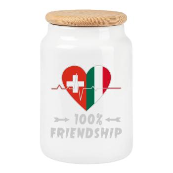 100 % amitié entre la Suisse et l'Italie - Boîte à biscuits avec couvercle en bois - blanc - Devant