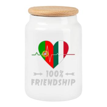 Portugal und Italien 100% Freundschaft - Keksdose mit Holzdeckel - Weiß - Vorne