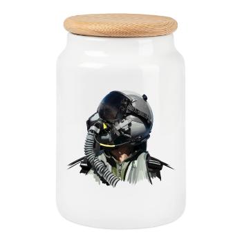 Jet Pilot - Cookie Jar with Wooden Lid - white - Front