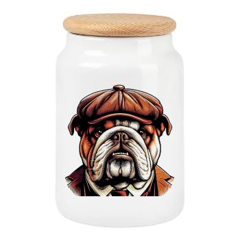 Bouledogue anglais Chien - Boîte à biscuits avec couvercle en bois - blanc - Devant