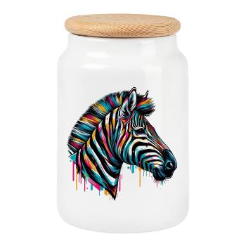 Zèbre - Boîte à biscuits avec couvercle en bois - blanc - Devant