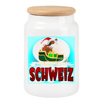 CHRISTMAS ST. BERNARDS - SWISS DOG SWITZERLAND - Cookie Jar with Wooden Lid - white - Front