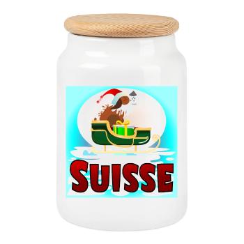 Chien Saint-Bernard Suisse Noël - Boîte à biscuits avec couvercle en bois - blanc - Devant