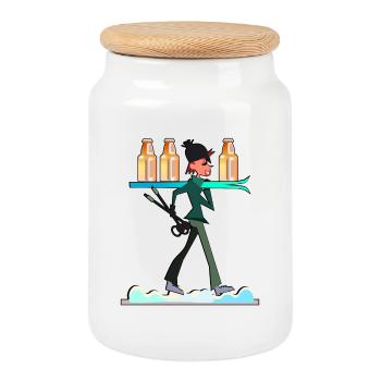 Après-ski skier - BEER - Cookie Jar with Wooden Lid - white - Front