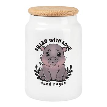 Hippo Filled with Love and Rage - Cookie Jar with Wooden Lid - white - Front
