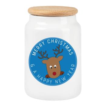 Cadeaux amusants pour Noël - Boîte à biscuits avec couvercle en bois - blanc - Devant