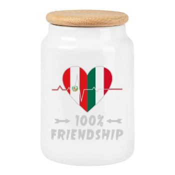 Peru and Italy 100% friendship - Cookie Jar with Wooden Lid - white - Front