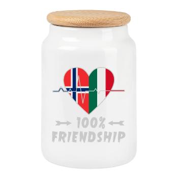 100 % amitié entre la Norvège et l'Italie - Boîte à biscuits avec couvercle en bois - blanc - Devant