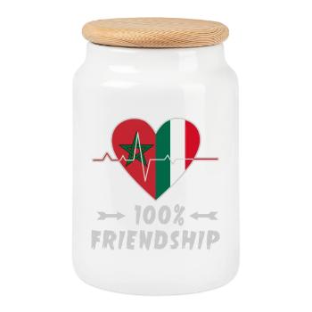 100 % amitié entre le Maroc et l'Italie - Boîte à biscuits avec couvercle en bois - blanc - Devant