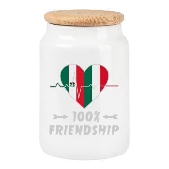 100 % amitié entre le Mexique et l'Italie - Boîte à biscuits avec couvercle en bois - blanc - Devant