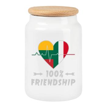 Lithuania and Italy 100% friendship - Cookie Jar with Wooden Lid - white - Front