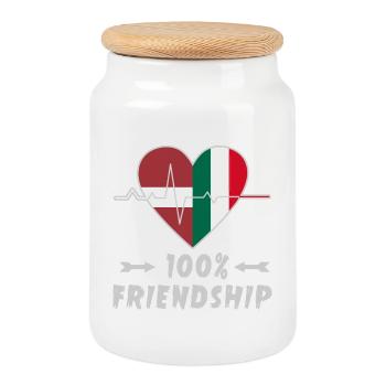 Latvia and Italy 100% friendship - Cookie Jar with Wooden Lid - white - Front