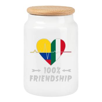 Kolumbien und Italien 100% Freundschaft - Keksdose mit Holzdeckel - Weiß - Vorne
