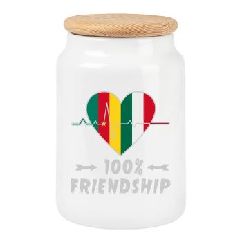 Cameroon and Italy 100% friendship - Cookie Jar with Wooden Lid - white - Front