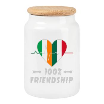 Irland und Italien 100% Freundschaft - Keksdose mit Holzdeckel - Weiß - Vorne
