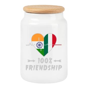 Indien und Italien 100% Freundschaft - Keksdose mit Holzdeckel - Weiß - Vorne