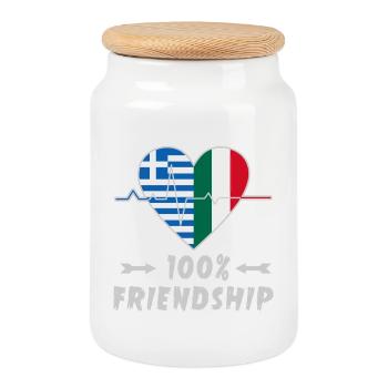 100 % amitié entre la Grèce et l'Italie - Boîte à biscuits avec couvercle en bois - blanc - Devant