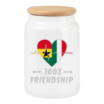 100 % amitié entre le Ghana et l'Italie - Boîte à biscuits avec couvercle en bois - blanc - Devant