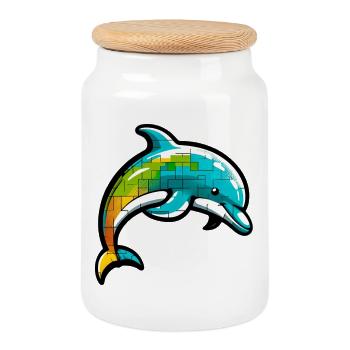Dolphin - Cookie Jar with Wooden Lid - white - Front