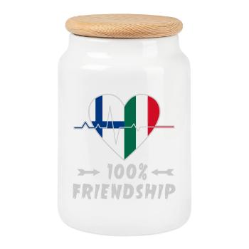 100 % amitié entre la Finlande et l'Italie - Boîte à biscuits avec couvercle en bois - blanc - Devant