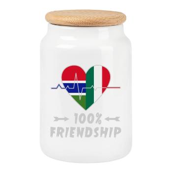 100 % amitié entre la Gambie et l'Italie - Boîte à biscuits avec couvercle en bois - blanc - Devant