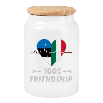 L'Estonie et l'Italie : amitié à 100 % - Boîte à biscuits avec couvercle en bois - blanc - Devant