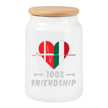 Le Danemark et l'Italie : amitié à 100 % - Boîte à biscuits avec couvercle en bois - blanc - Devant