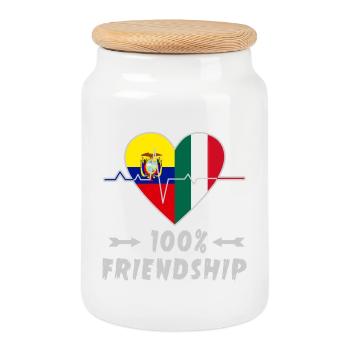 Ecuador und Italien 100% Freundschaft - Keksdose mit Holzdeckel - Weiß - Vorne