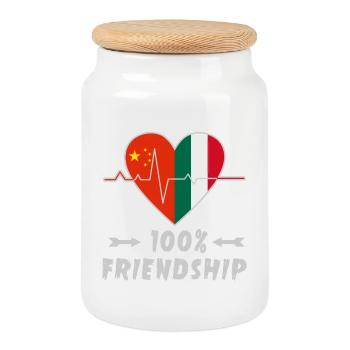 100 % amitié entre la Chine et l'Italie - Boîte à biscuits avec couvercle en bois - blanc - Devant