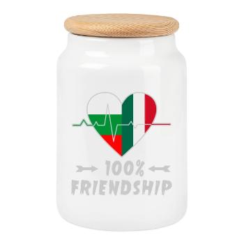 Bulgaria and Italy 100% friendship - Cookie Jar with Wooden Lid - white - Front