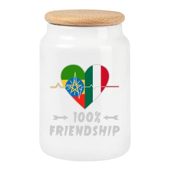 Äthiopien und Italien 100% Freundschaft - Keksdose mit Holzdeckel - Weiß - Vorne