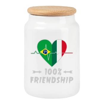 Brasilien und Italien 100% Freundschaft - Keksdose mit Holzdeckel - Weiß - Vorne