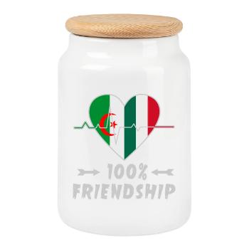 100 % amitié entre l'Algérie et l'Italie - Boîte à biscuits avec couvercle en bois - blanc - Devant