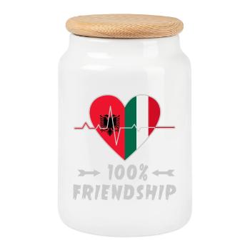 L'Albanie et l'Italie : amitié à 100 % - Boîte à biscuits avec couvercle en bois - blanc - Devant