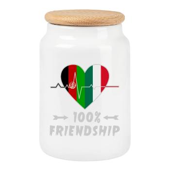 Afghanistan und Italien 100% Freundschaft - Keksdose mit Holzdeckel - Weiß - Vorne