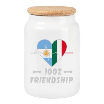100 % amitié entre l'Argentine et l'Italie - Boîte à biscuits avec couvercle en bois - blanc - Devant