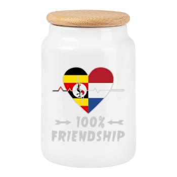 Uganda and the Netherlands 100% friendship - Cookie Jar with Wooden Lid - white - Front