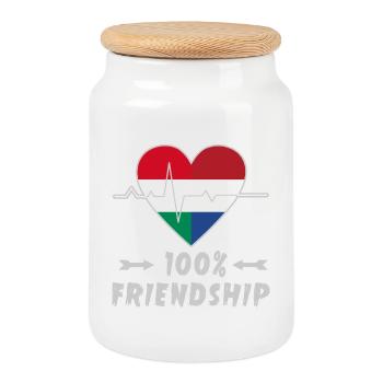 Hungary and Netherlands 100% friendship - Cookie Jar with Wooden Lid - white - Front