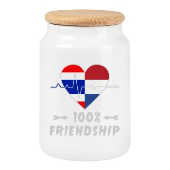 Thailand and Netherlands 100% friendship - Cookie Jar with Wooden Lid - white - Front