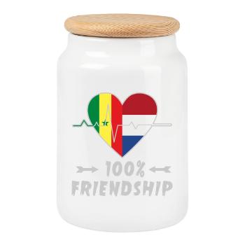 Senegal and Netherlands 100% friendship - Cookie Jar with Wooden Lid - white - Front