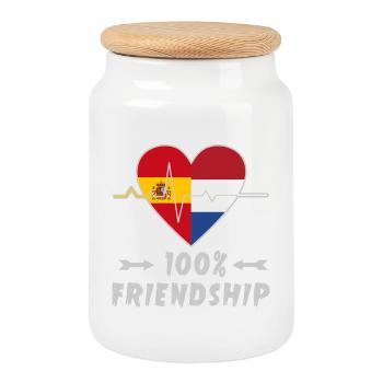100 % amitié entre l'Espagne et les Pays-Bas - Boîte à biscuits avec couvercle en bois - blanc - Devant