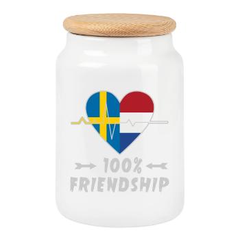 Sweden and Netherlands 100% friendship - Cookie Jar with Wooden Lid - white - Front