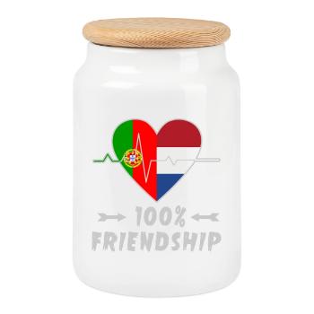 Portugal and the Netherlands 100% friendship - Cookie Jar with Wooden Lid - white - Front