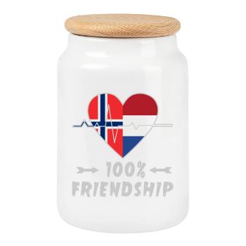 Norway and Netherlands 100% friendship - Cookie Jar with Wooden Lid - white - Front